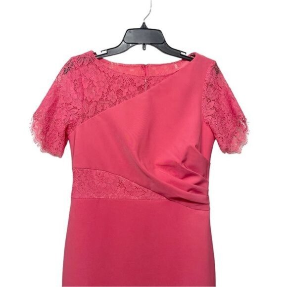 New JS Collections Illusion Boat Neck Lace Insert Short Sleeve Sheath Dress 4 - Picture 7 of 13